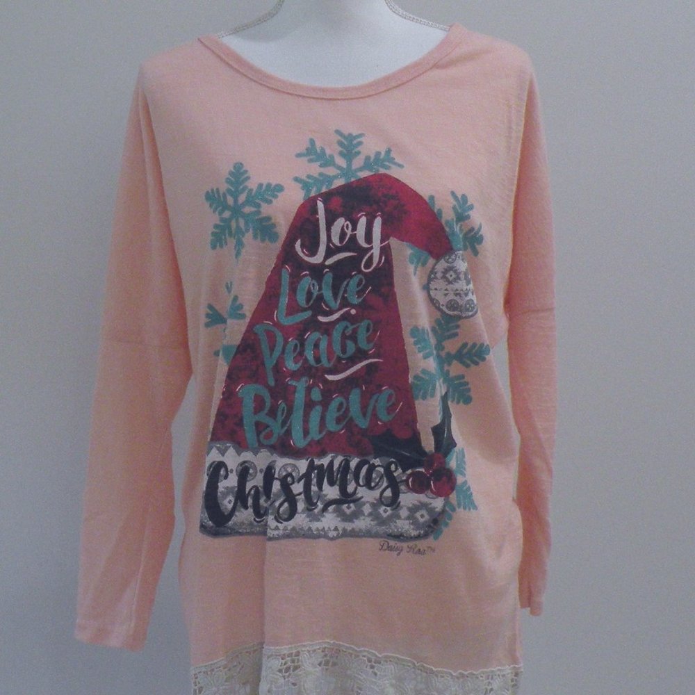Christmas long sleeve shirt - pink with print